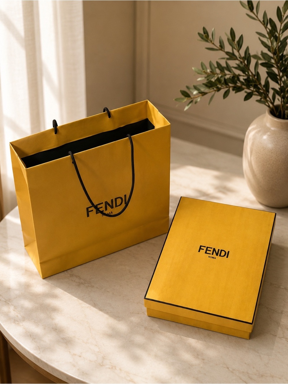 Fendi Yellow Gift Bag and Box Set